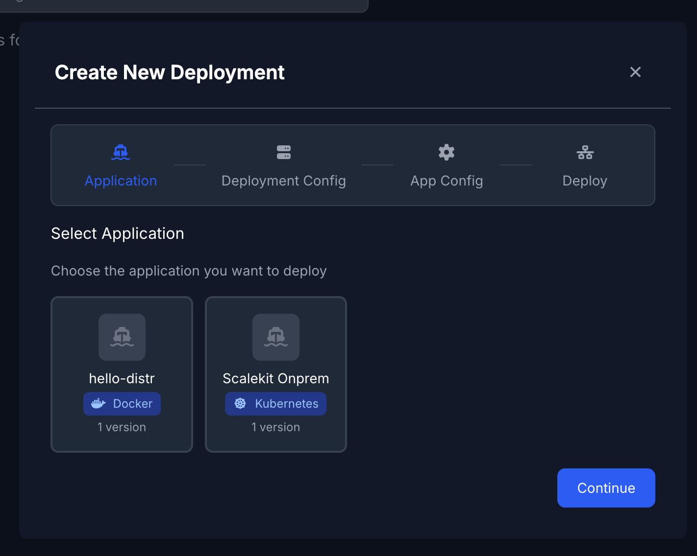 Create New Deployment — select Scalekit Onprem